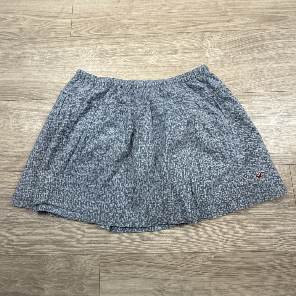 Vintage Y2K Hollister‎ Blue White Micro Dot Cotton Mini Skirt Sz 9 Preppy
